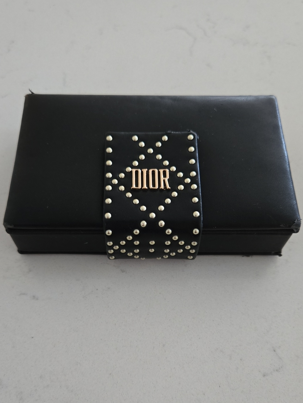 Vintage Dior Black & Gold Studded Box  4 1/2 × 2 1/2 In Jewelery Box Display Box